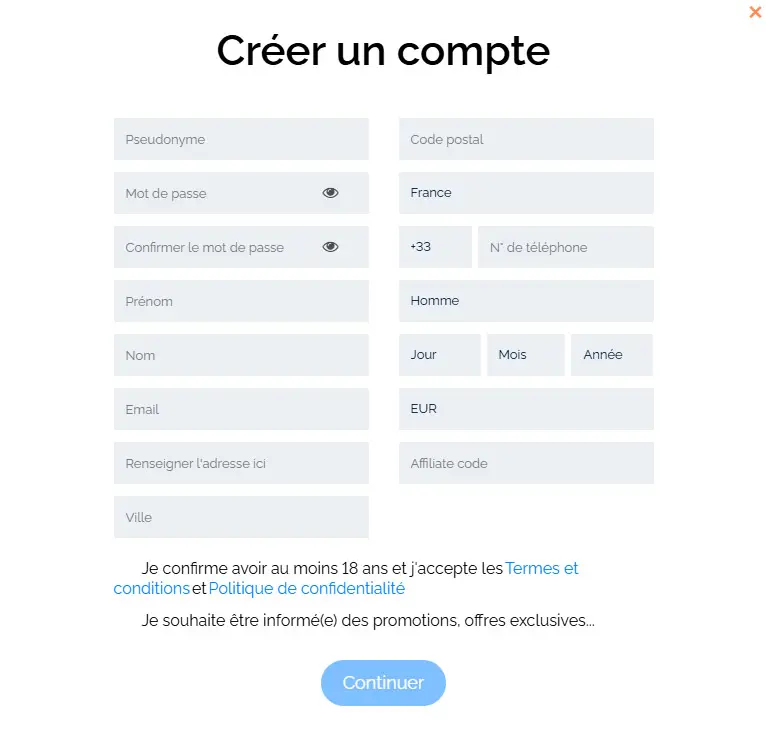 Processus d'inscription Bof Casino